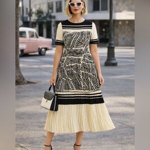 Kindred Cream and Black Pleated Midi Dress NWT
Small & Large Available